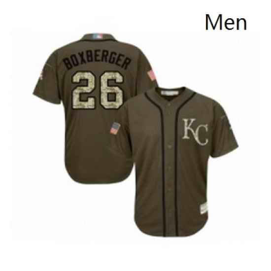 Mens Kansas City Royals 26 Brad Boxberger Authentic Green Salute to Service Baseball Jersey